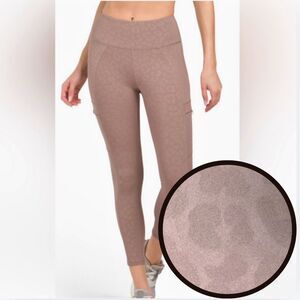NWT Move Theology Leggings Women's Large High Waisted Leopard 7/8 Pockets Taupe